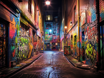 Uliczne graffiti nocą